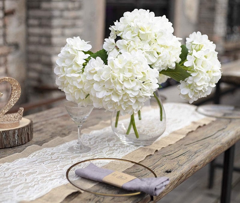 Partyjoy PARTY JOY 5PCS 15.4In Artificial Hydrangea Silk Flowers Bouquet Faux Hydrangea Stems for Wedding Centerpieces Home Decor (White, 5) - Image 2